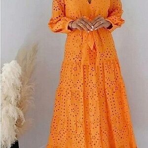 Zara Orange Tiered Halter Sundress with Bishop Sleeves